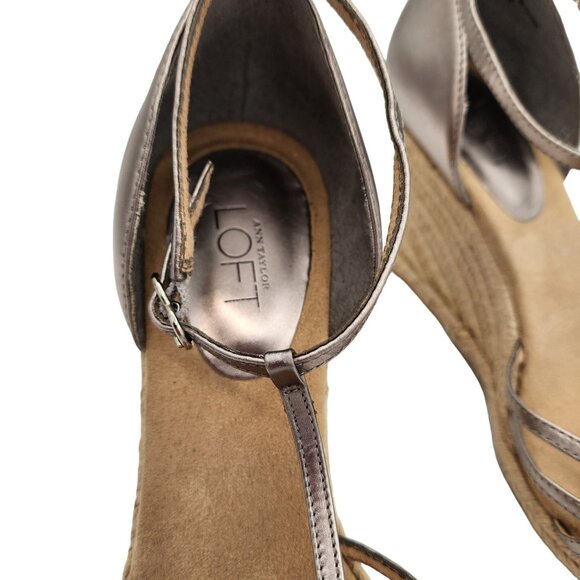 Ann Taylor LOFT Bronze Wedge Sandals - Size 7.5 - Strappy Espadrille High Heel - Picture 4 of 6